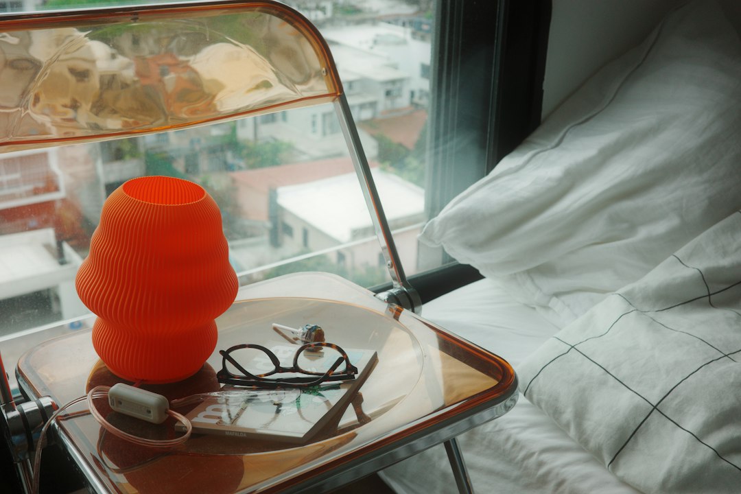 Photo smoked glass nightstand lamp makeup station contemporary